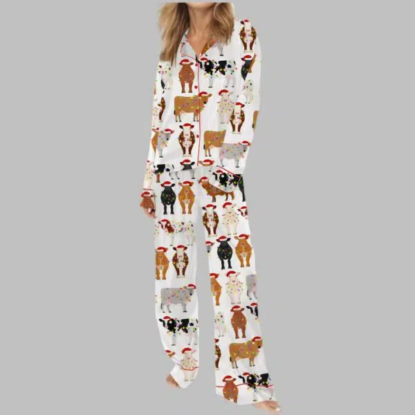 Farm Christmas Cow Satin Pajama Set 3