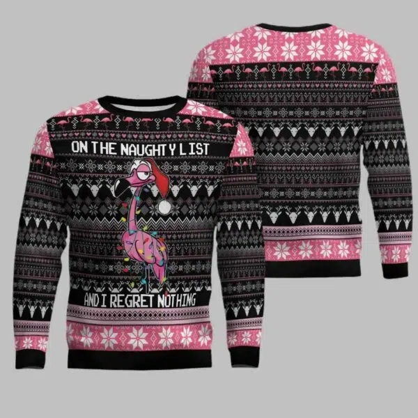 Flamingo Naughty List Ugly Christmas Sweater 1