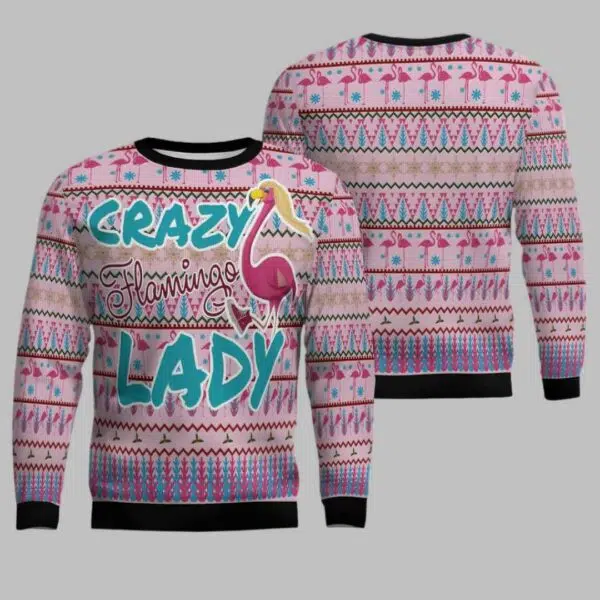 Flamingo Pink Flamingo Lady Ugly Christmas Sweater 2