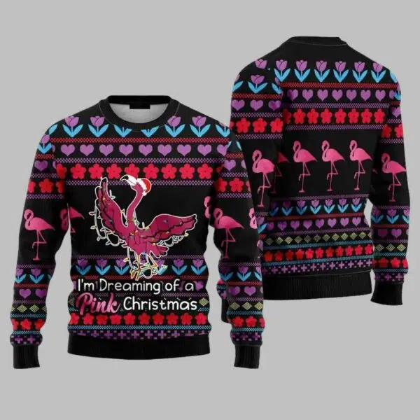 Flamingo Pink Im Dreaming Of A Pink Christmas Ugly Christmas Sweater 1