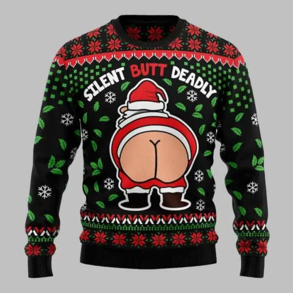 Funny Silent Butt Deadly Santa Ugly Christmas Sweater 2