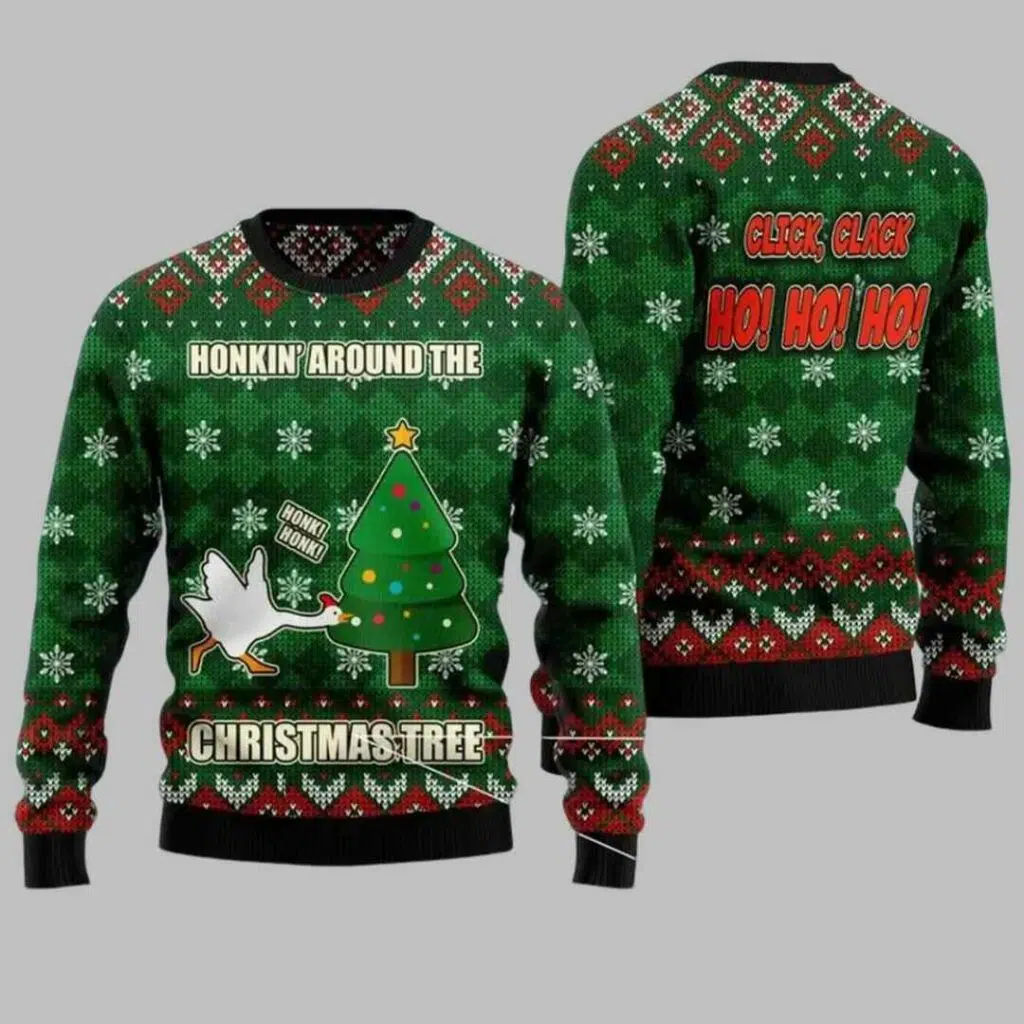 Goose Honkin Around The Christmas Tree Ugly Christmas Sweater 2