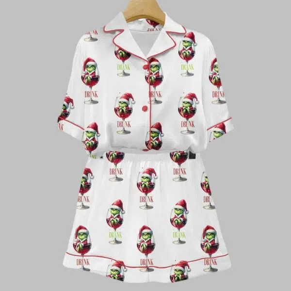 Grnch Drunk Christmas Art Print Pajama Set 3