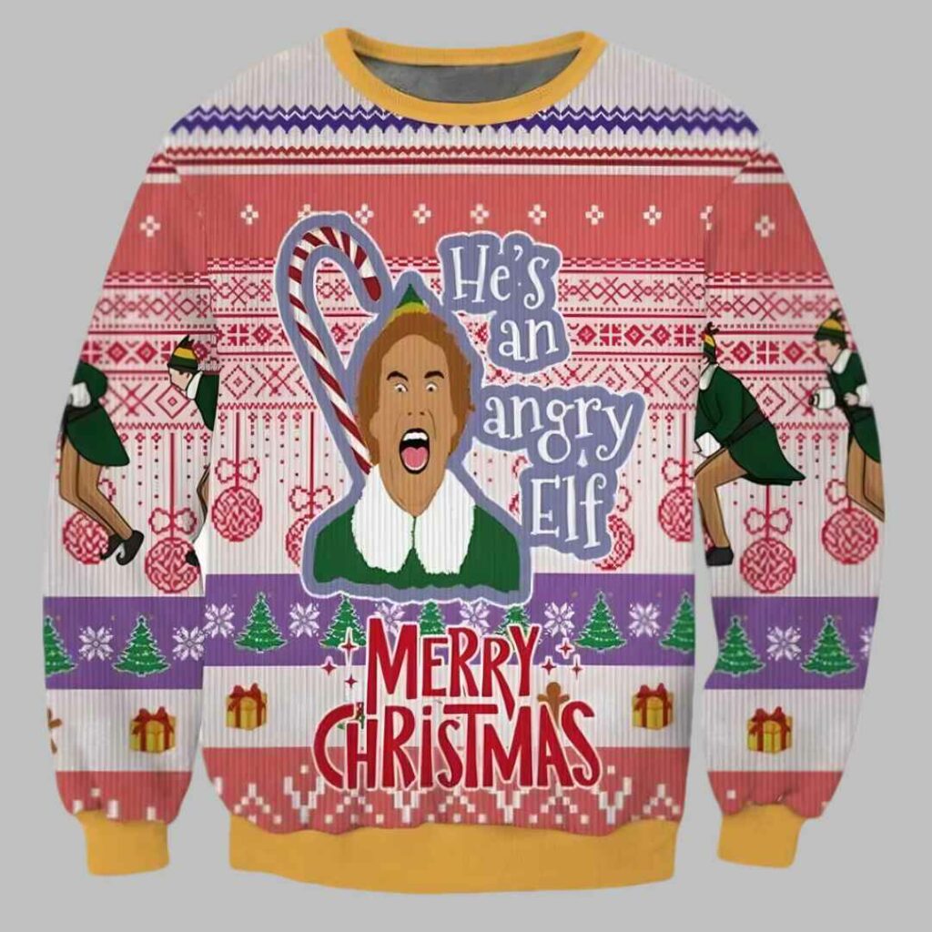 Hes An Angry Elf Ugly Christmas Sweater 3 Hes An Angry Elf Ugly Christmas Sweater 3