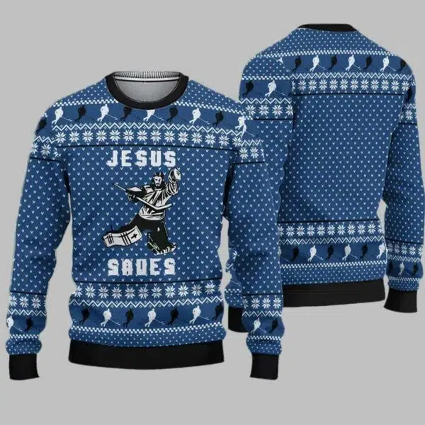 Hockey Jesus Saves Ugly Christmas Sweater 2