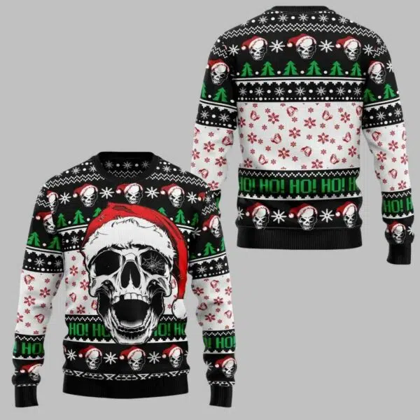 Hohoho Skeleton Skull Santa Ugly Christmas Sweater 2