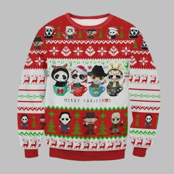 Horror Movie Cups Ugly Christmas Sweater 2