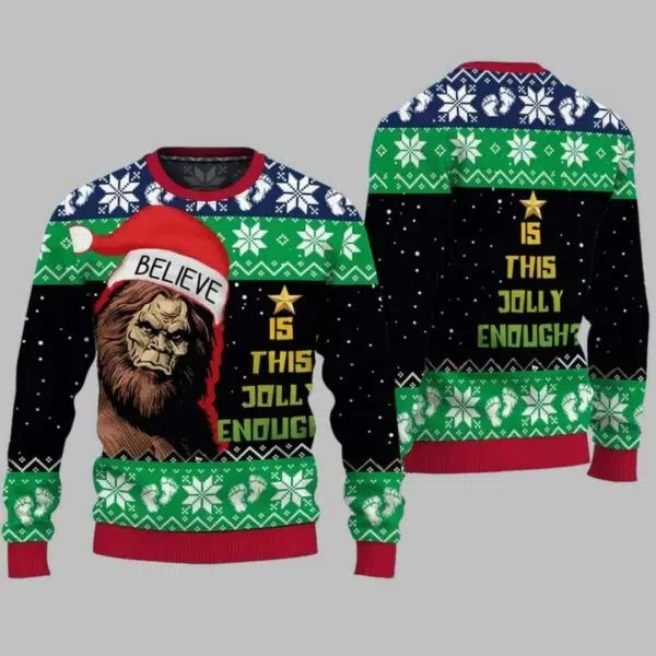 Is This Jolly Enough Bigfoot Ugly Christmas Sweater 3