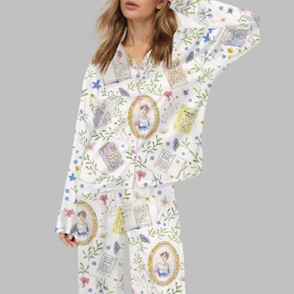 Jane Austen Print Satin Pajama Set 2