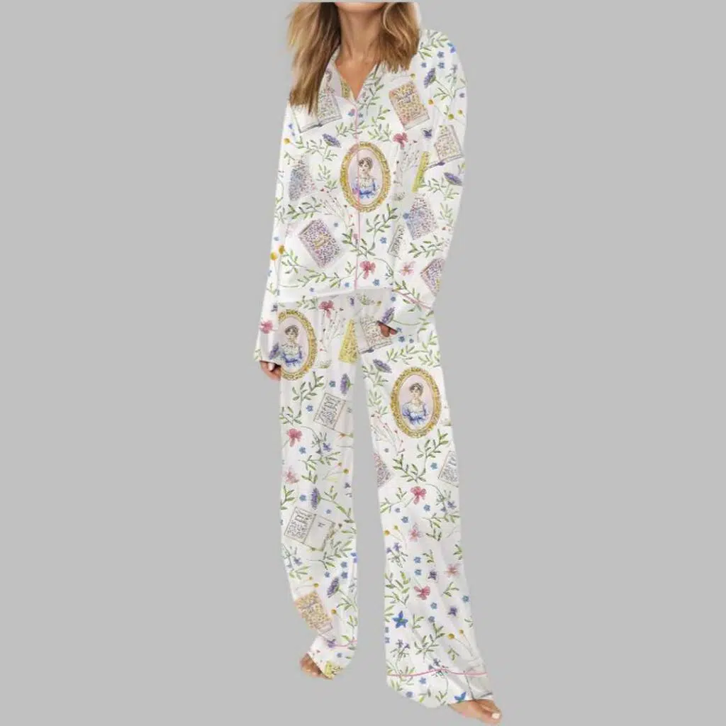 Jane Austen Print Satin Pajama Set 3