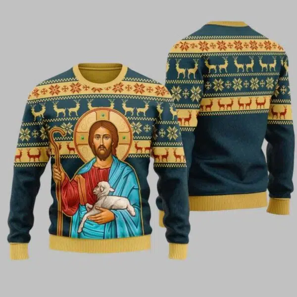 Jesus Hug Sheep Ugly Christmas Sweater 2