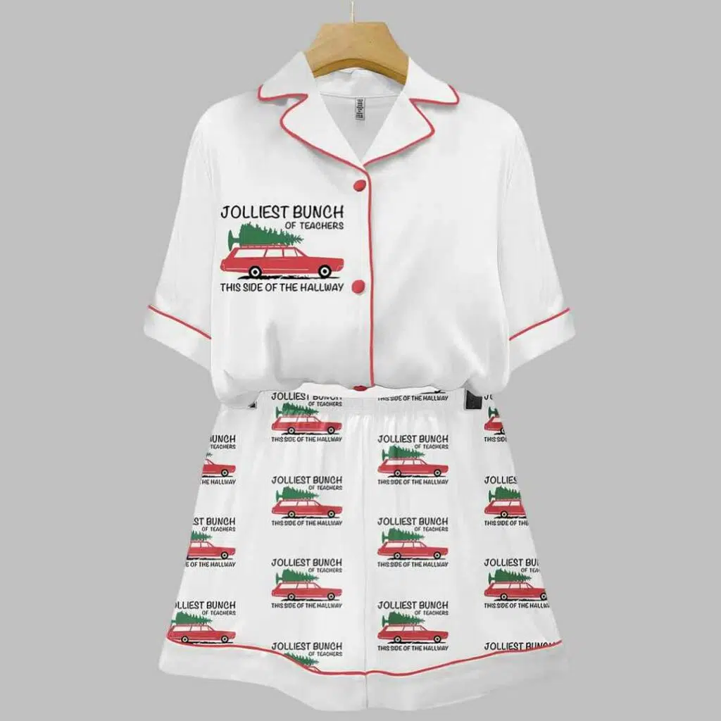 Jolliest Bunch Of Teachers Christmas Truck Art Print Pajama Set 3