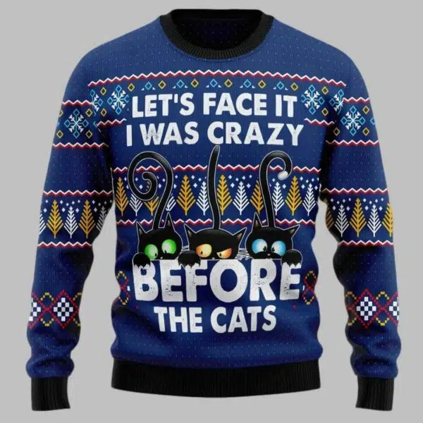 Lets Crazy Black Cat Mom Family Ugly Christmas Sweater 2