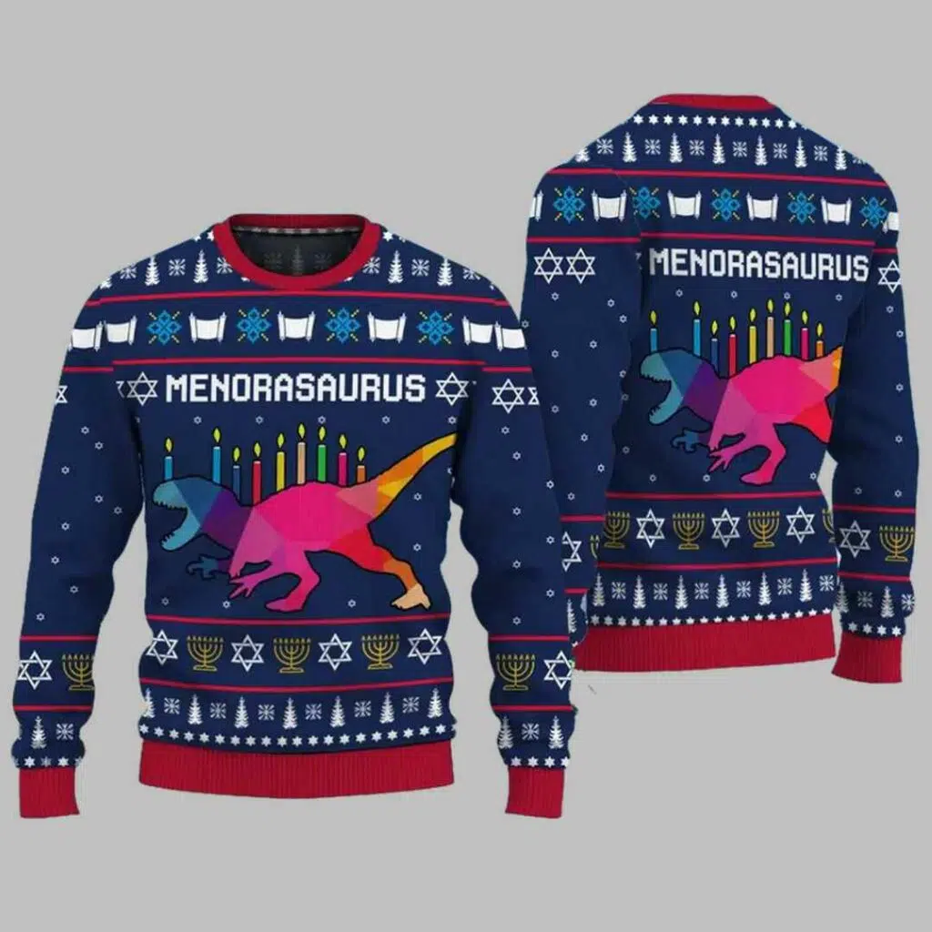 MenoraSaurus Ugly Christmas Sweater 3