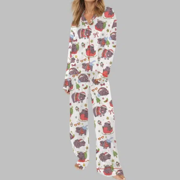 Moo Deng Christmas Satin Pajama Set 3 1