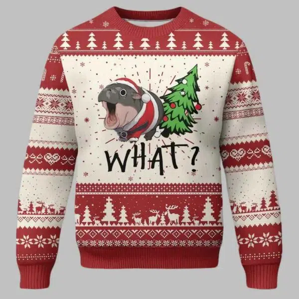 Moo Deng What Ugly Christmas Sweater 2