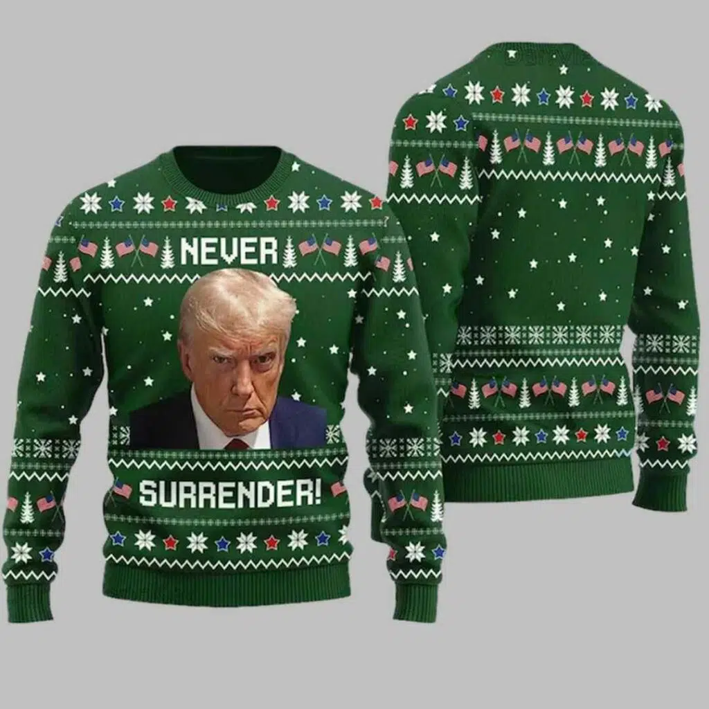 Never Surrender Trump Ugly Christmas Sweater 3