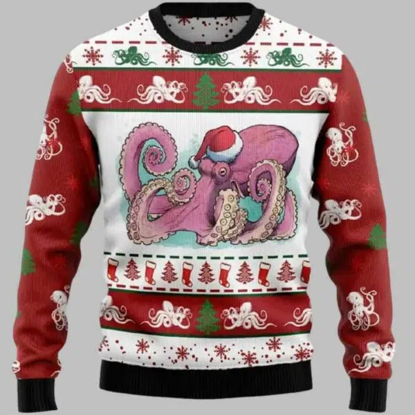 Octopus Santa Hat Ugly Christmas Sweater 2