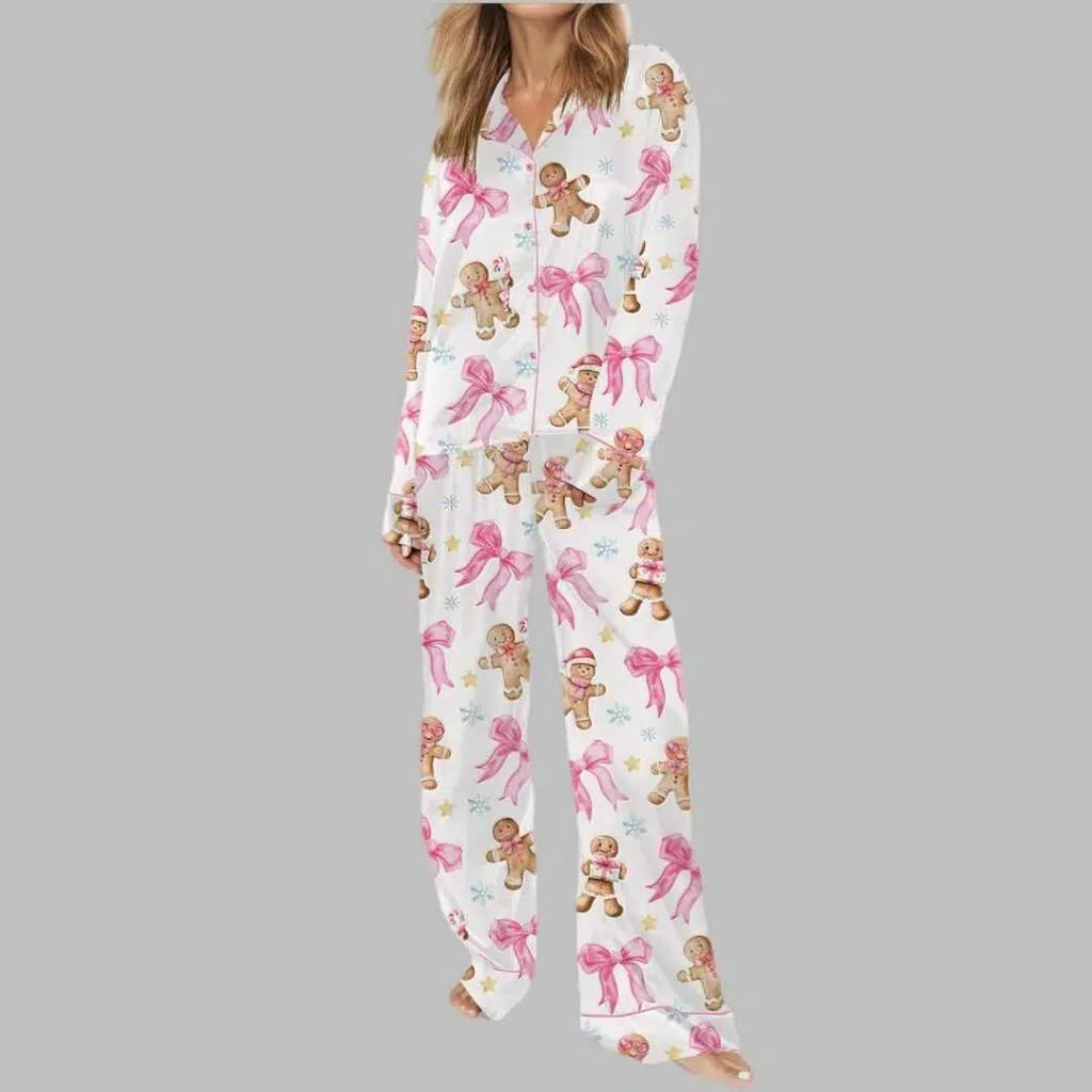 Pink Coquette Gingerbread Satin Pajama Set 3