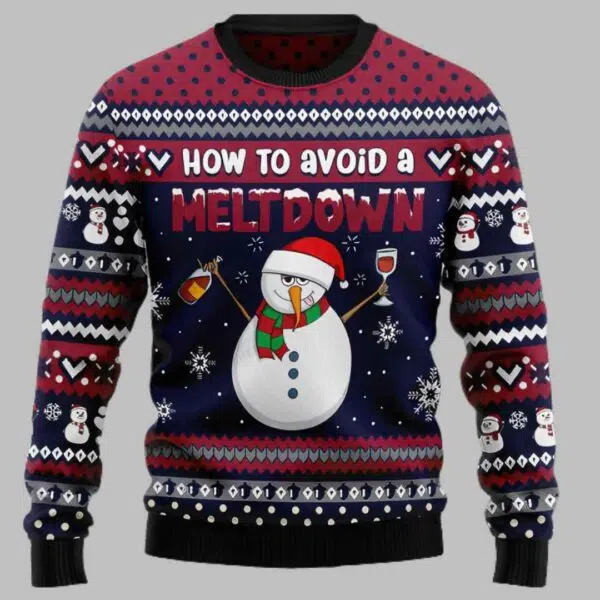 Red Wine Snowman How To Avoid A Meltdown Ugly Christmas Sweater 2