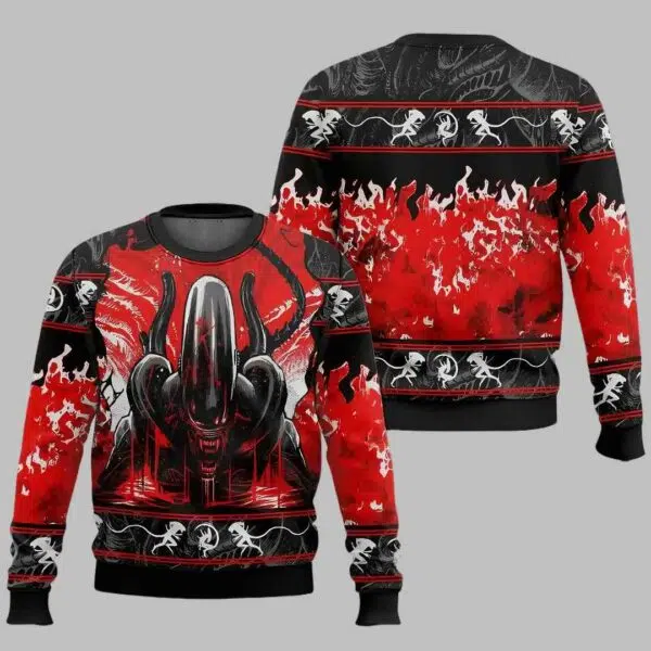 Retro Alien Xenomorph Ugly Christmas Sweater 2