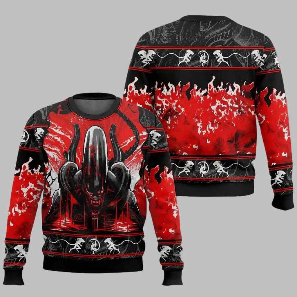 Retro Alien Xenomorph Ugly Christmas Sweater 3 Retro Alien Xenomorph Ugly Christmas Sweater 3
