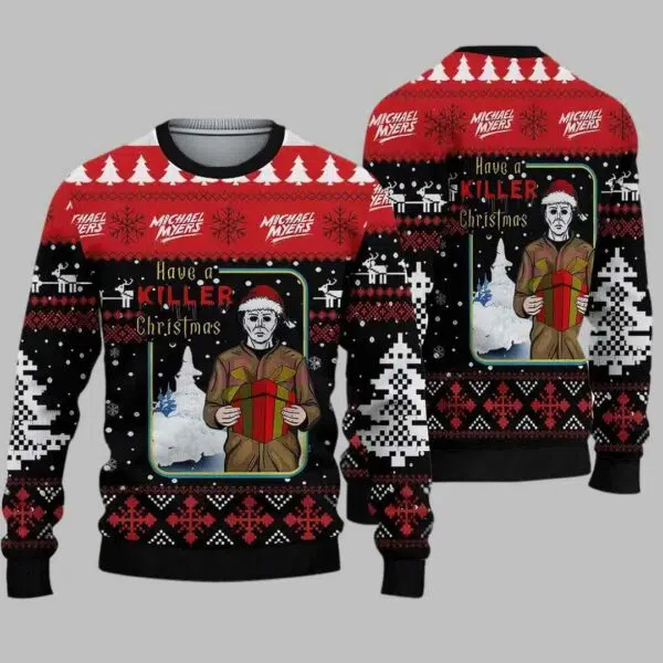 Retro Michael Myers Santa Claus Have A Killer Ugly Christmas Sweater 2