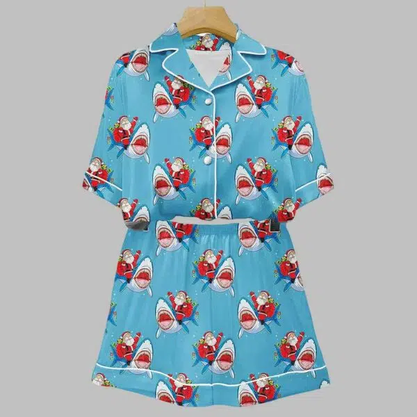 Santas Shark Christmas Art Print Pajama Set 2