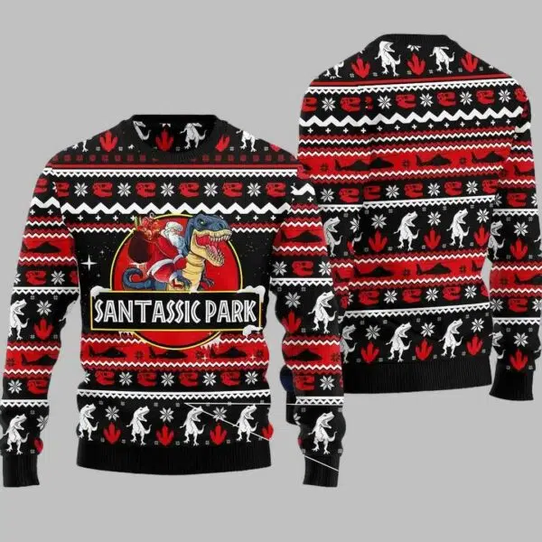 Santassic Park Dinosaur Ugly Christmas Sweater 3