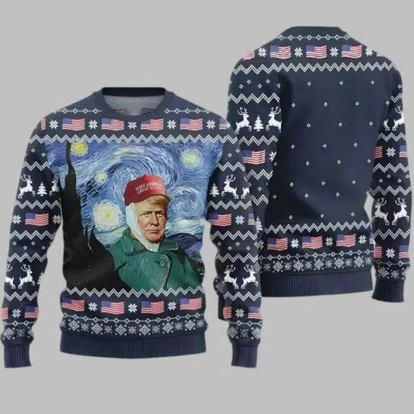 The Starry Night Donald Trump Ugly Christmas Sweater 2