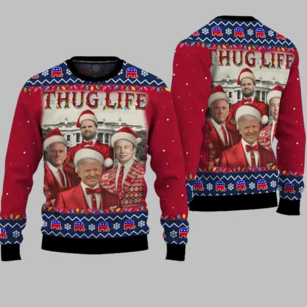 Thug Life Christmas Trump Vance Musk Ugly Christmas Sweater 3