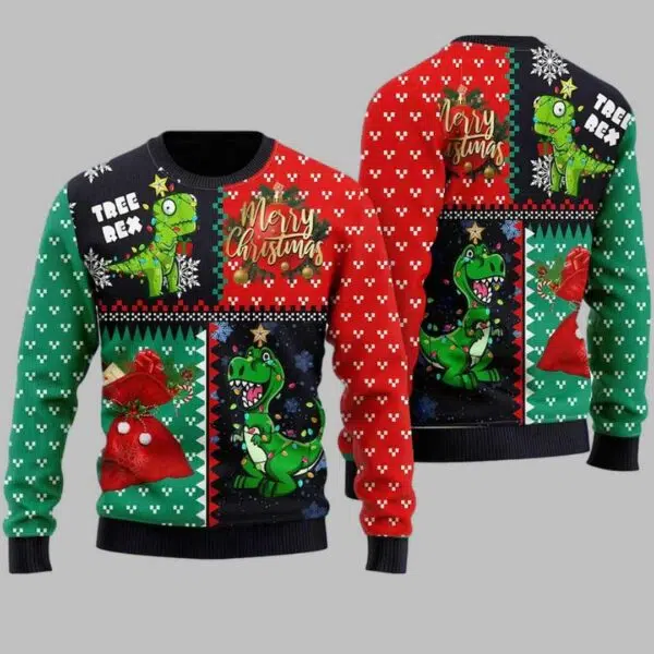 Tree Rex Merry Christmas Ugly Christmas Sweater 2