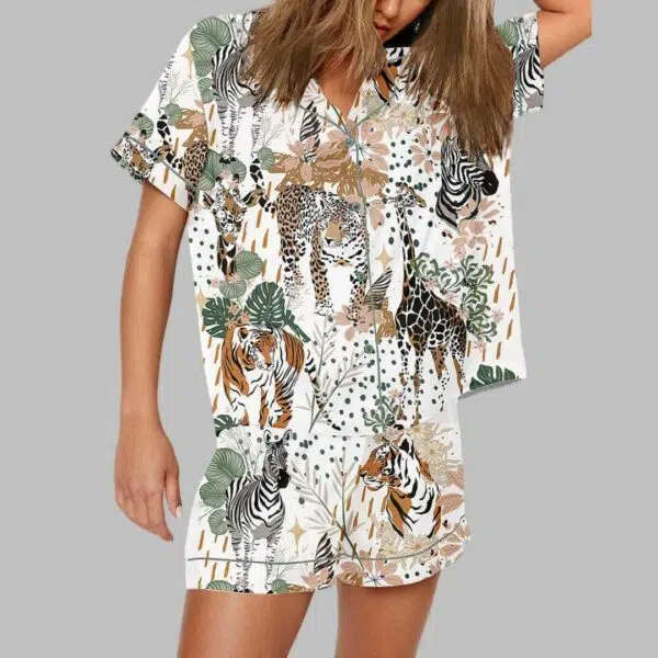 Tropical Rainforest Leopard Animal Art Print Pajama Set 2