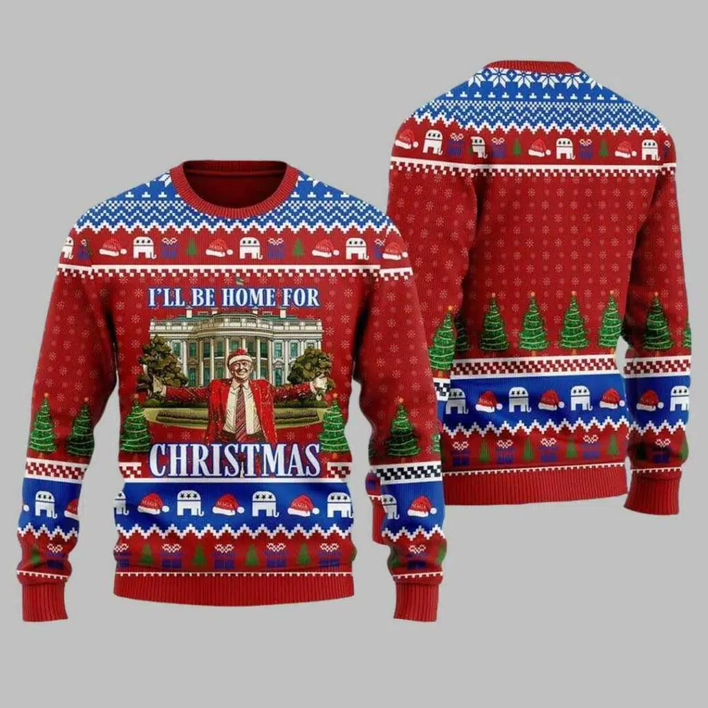 Trump Ill Be Home For Christmas Ugly Christmas Sweater 3