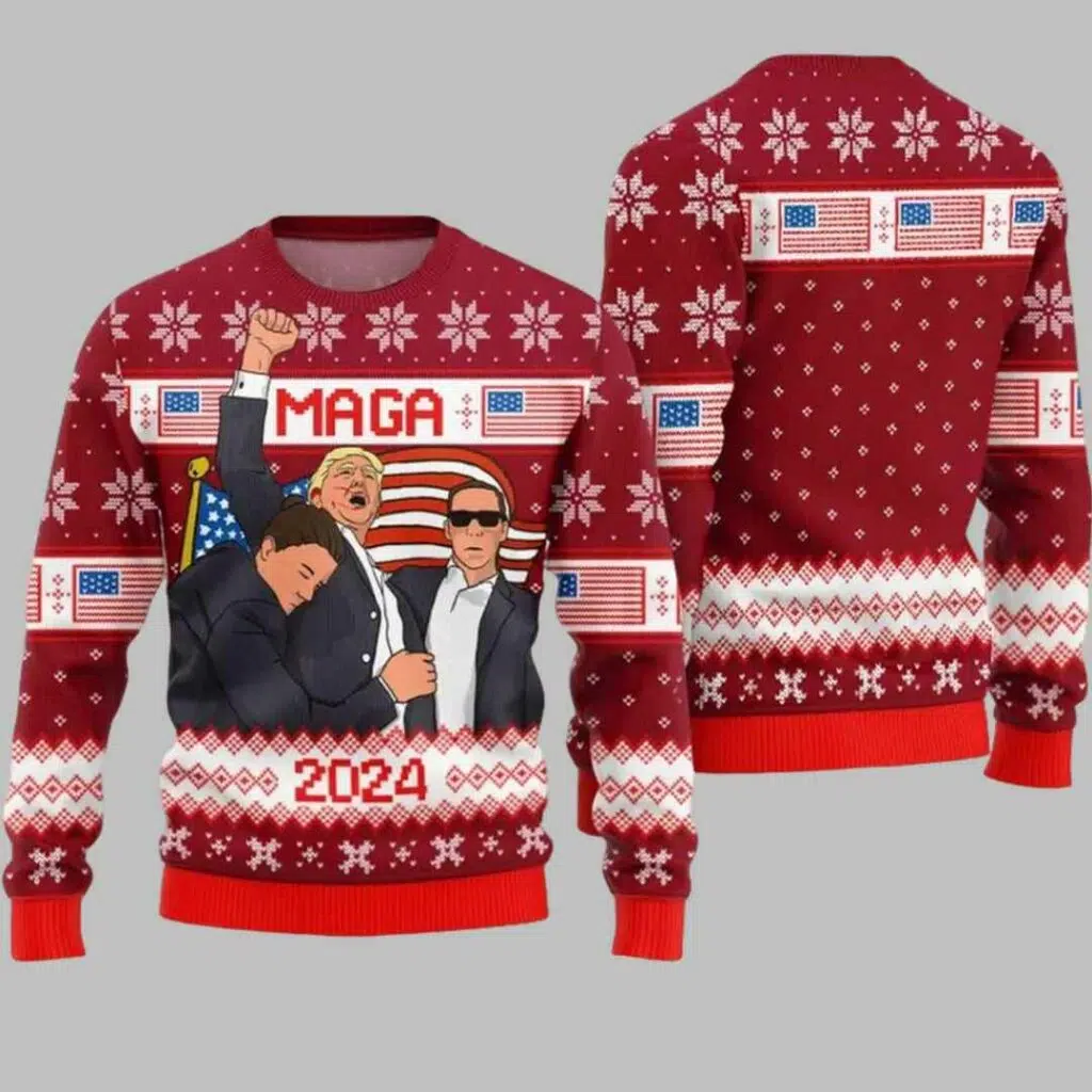 Trump Maga 2024 Fighting Ugly Christmas Sweater 3