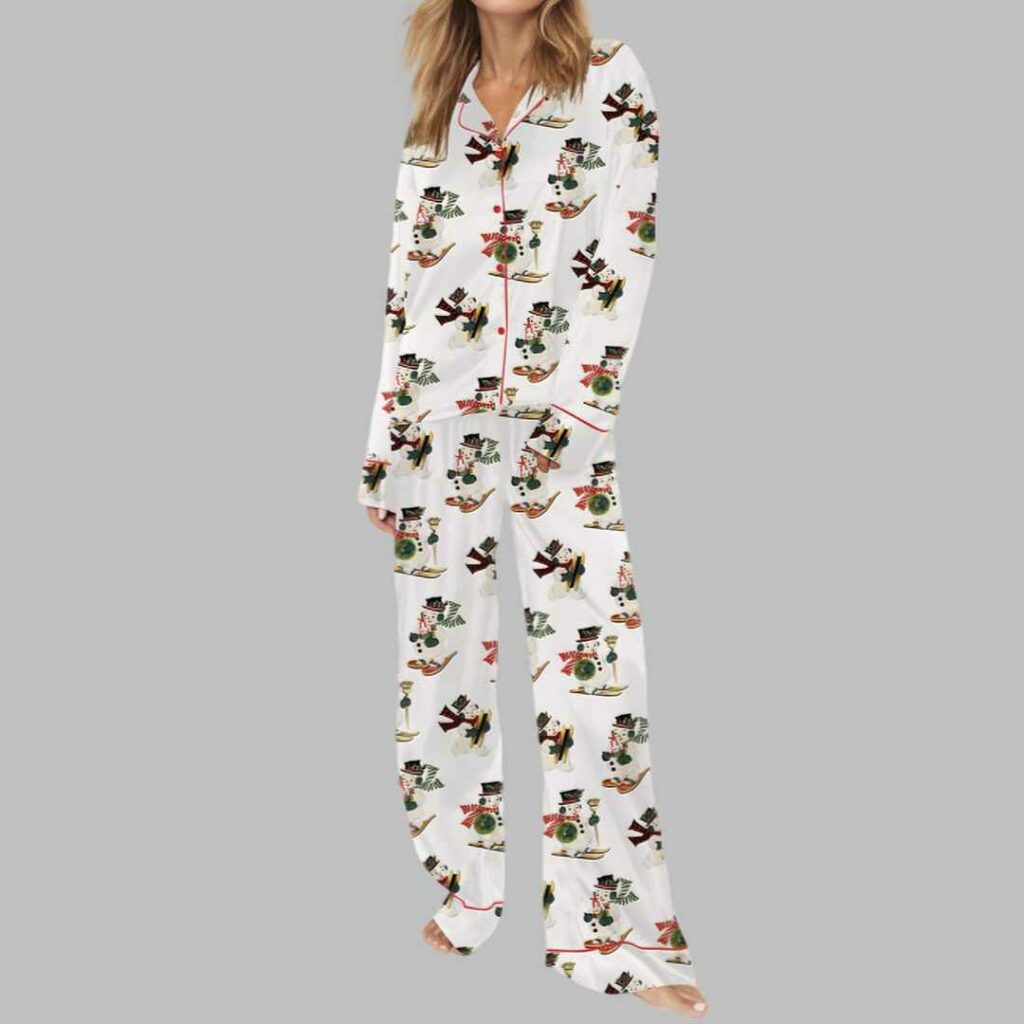Vintage Christmas Jolly Snowman Satin Pajama Set 2 Vintage Christmas Jolly Snowman Satin Pajama Set 2