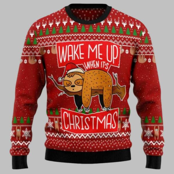 Wake Me Up When It's Christmas Lazy Sloth Sweater 2