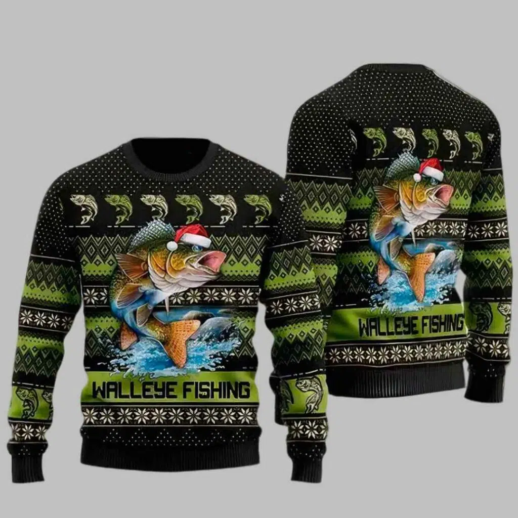 Walleye Fishing Ugly Christmas Sweater 3