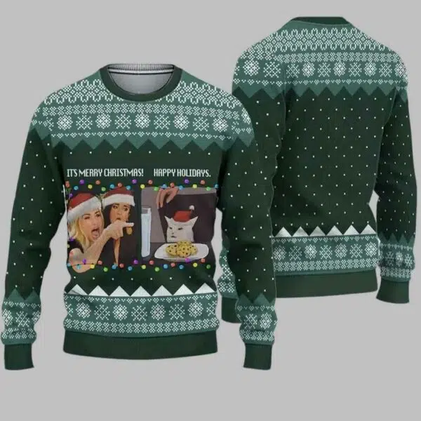 Woman Yelling At A Cat Ugly Christmas Sweater 2