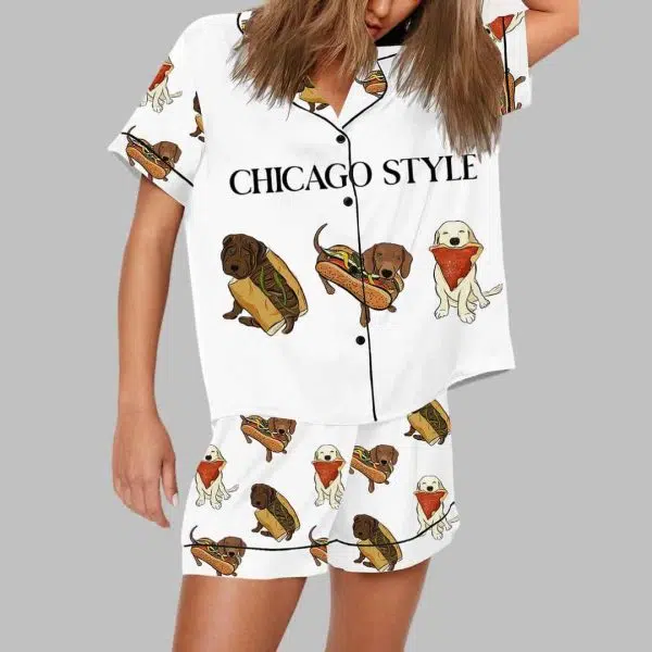 Chicago Dog Hot Dog Art Print Pajama Set 1