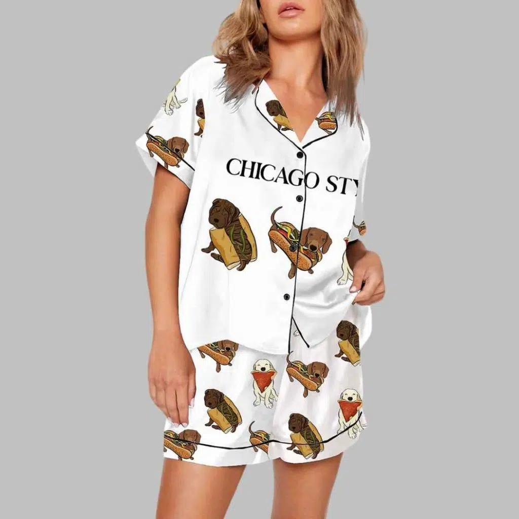 Chicago Dog Hot Dog Art Print Pajama Set 4