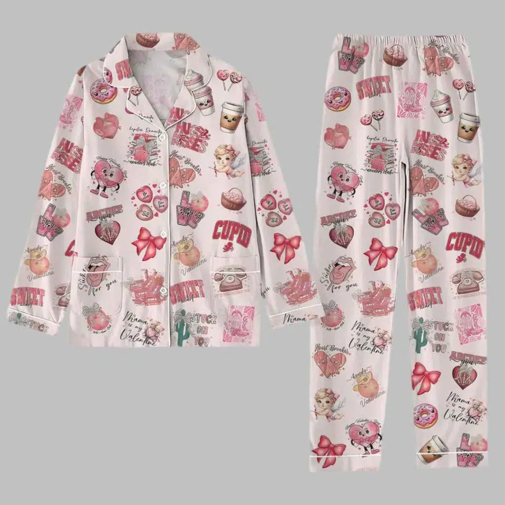 Cupids Coquette Bow Valentine Day Pajama Set 3