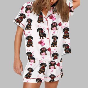 Dachshund Valentines Print Pajama Set 1