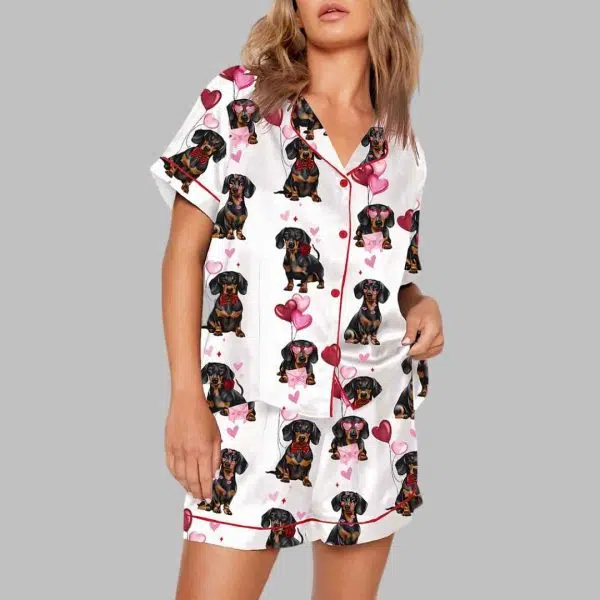 Dachshund Valentines Print Pajama Set 2