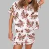 Floral Chicken Valentine Print Pajama Set 2