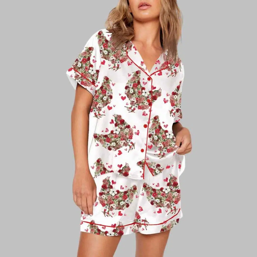 Floral Chicken Valentine Print Pajama Set 3