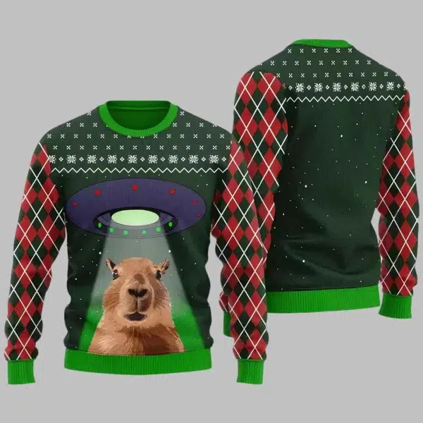 Funny Alien Capybara Ugly Christmas Sweater 2