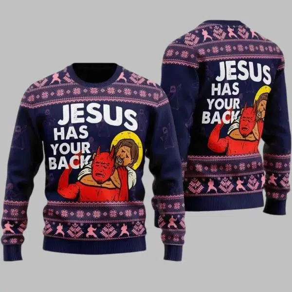 Jesus Has Your Back Ugly Christmas Sweater 2