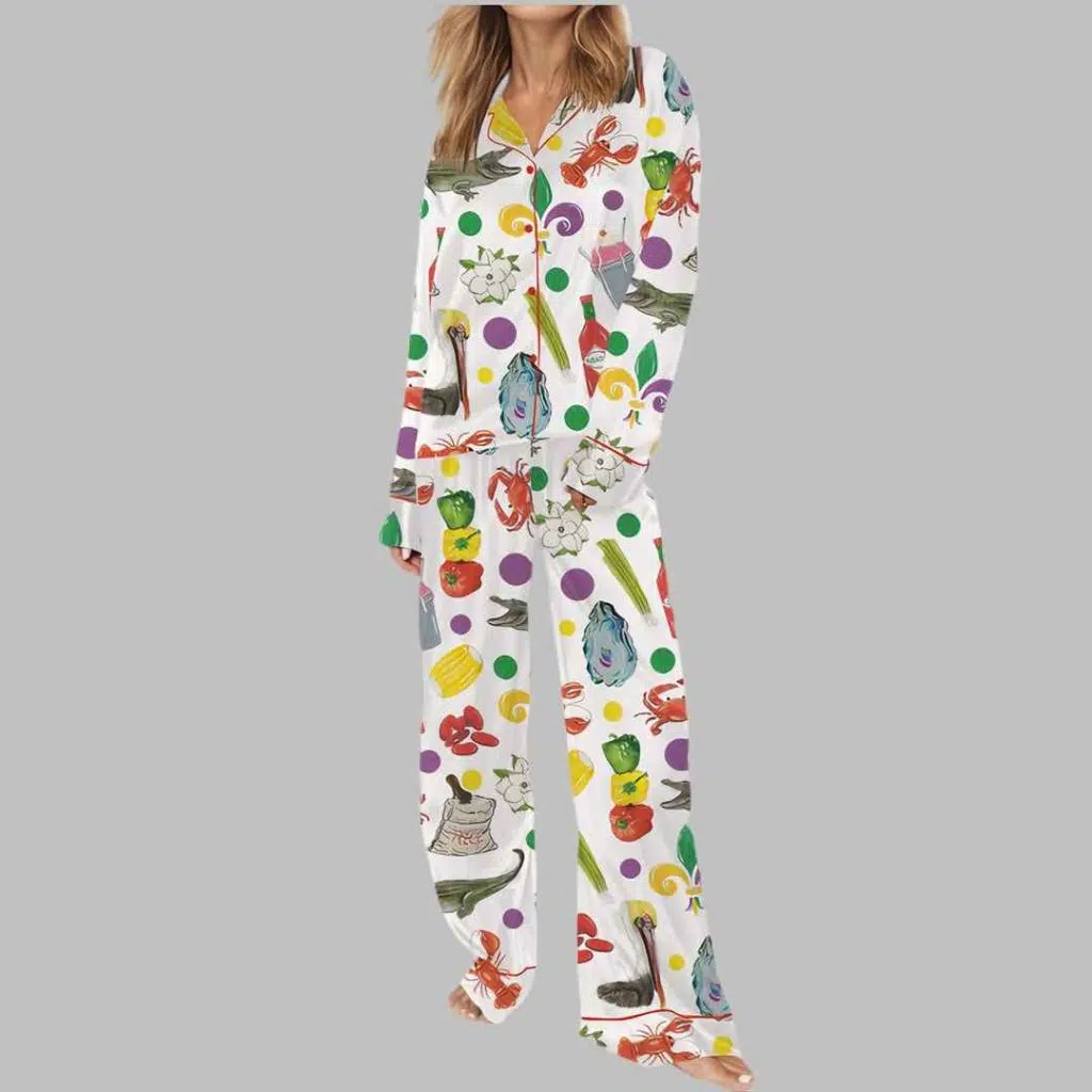 Louisiana Mardi Gras Satin Pajama Set 3