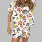 Mardi Gras Beads Pelican Crab Alligator Satin Pajama Set